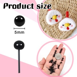 TOAOB 300pcs Black Glass Safety Eyes 5mm Small Doll Eyeballs for Crafts Needle Felting Bears Dolls Decoys Sewing