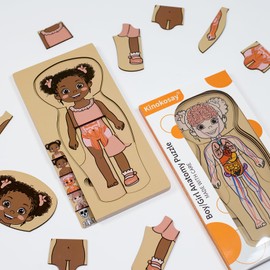 KINOKOSAY My Body Parts Puzzle for Toddlers Kids African Girl Montessori Wooden Anatomy Puzzle 3-5 Years Old Preschool Learning Game Human Body Cognitive Toys