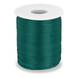 sourcing map Crafts Nylon Satin Cord 2mm x 55 Yards Macrame Rope Braided Thread Twine String Smooth Beading Cord Chinese Knotting Silk for Bracelet Necklace Jewelry Making DIY, Dark Green