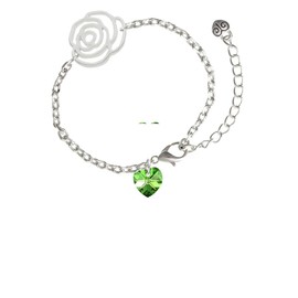 Delight Jewelry 10mm Lime Green Crystal Heart - Silver-tone Flower Link Chain Bracelet, 6.75"+2" Extender