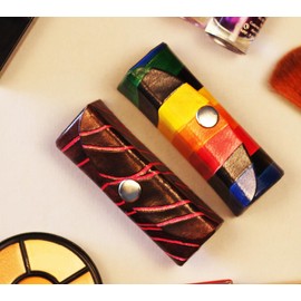 Set of 2 Leather Rainbow & Black Lipstick Case Holder with Mirror Makeup Travel Cases for Purse Lipstick Holder | Travel Cosmetic Pouch Lipstick Box for Women Lipsticks, Lip Gloss & Lip Balm