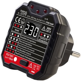 revolt Socket Tester: Socket Tester with LCD Display, RCD Test, LED Display, 48-250 Volts (Voltage Tester, Test Plug, Adapter)