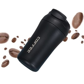 Vaso Térmico de Acero Inoxidable, Termo para Cafe de 400ml, Termo Taza para Café, Taza de Café de Viaje, Con Pajita, Solapa, Frio y Caliente Portátil Vaso de Viaje para Cafe, Té, Agua etc.(Negro)