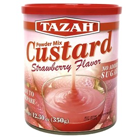 TAZAH Strawberry Custard Powder Mix, Easy to Prepare, No Added Sugar, 12.3 Oz (350g) Tin