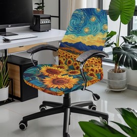 Voxugoniy Office Chair Cover, Sunflower Design Stretchable Computer Chair Cover Waterproof Reusable Backrest Chair Slipcovers Dust-Proof Rotating Chair Protectors for Most Computer Chairs