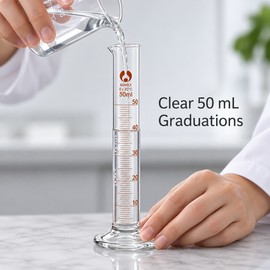 2 Pack 50mL Glass Graduated Measuring Cylinders with Metric Scale and Pour Spout for Laboratory and Educational Use