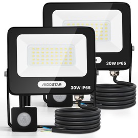Aigostar 30 W LED Spotlight with Motion Sensor Outdoor, 2 Pieces, 2750 lm, 4000 K Natural White Outdoor Spotlight, IP65 Waterproof Spotlight, Floodlight for Indoors, Garden, Courtyards, Home, Garage