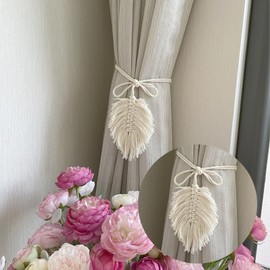 ZoeWei Curtain Tiebacks, Pack of 2 Boho Curtain Drawstrings, Handmade Tiebacks Curtains with Leaf Shaped Macramé Curtain Holder for Home, Office, Living Room, Bedroom Decoration (Beige)