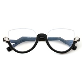 FEISEDY Reading Glasses for Women Fashion Half Frame Cat Eye Glasses Anti Glare Eyeglasses B0067 Black 3.0x