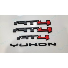 GMC 4PCS GMC 2021-2023 Yukon Yukon XL Door & Rear Gloss Black Red AT4 YUKON Emblems