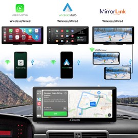 [2023 Newest ] Carpuride W103 Wireless Portable Apple Carplay & Android Auto, 10.3 inch 1080P Touch Screen Car Stereo, Mirror Link/GPS/Siri/FM/Google, Dash Windshield Mounted