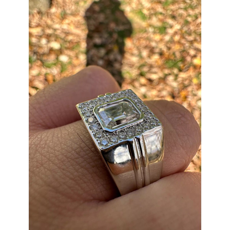Harlembling Big 2.6ct Emerald Cut MOISSANITE Solitaire Mens Real Solid