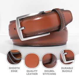 ayamoti Men's Genuine Leather Belt Classic Design for Suits, Jeans, Work, Business Dress Belt for Men with Prong Buckle (15-BROWN, 32)
