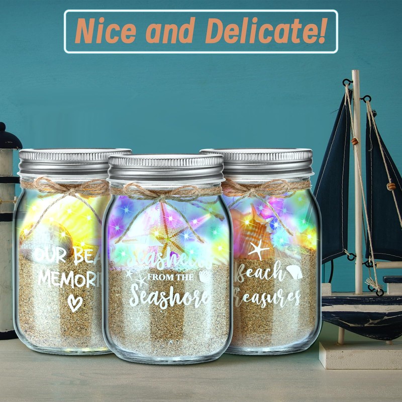 3 Pcs Beach Sand Jar Mason Seashell Jars 380 ml