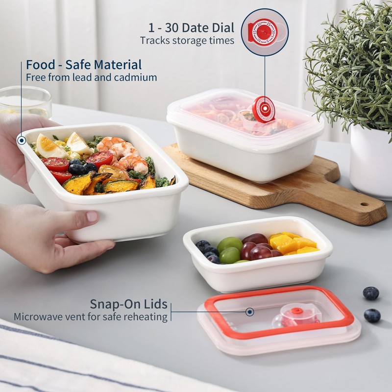 Ceramic Food Storage Containers with Lids, Meal Prep Containers Reusable,