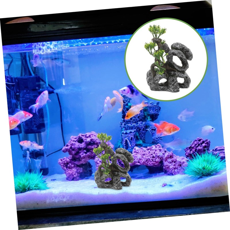 Sosoport Lifelike Fish Tank Decoration Hideaway Cave Fake Aquarium Plants