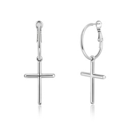 Lantine Detachable Cross Dangle Earrings for Women Men Removable Pendant Hoop Earring Gold Stainless Steel Minimalist Punk Drop Earring