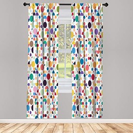 Ambesonne Geometric Window Curtains, Colorful Retro Oval Shapes Half and Full Circles Vintage Retro Illustration, Lightweight Decorative 2-Panel Set & Rod Pocket, Pair of - 28" x 95", Blue Orange