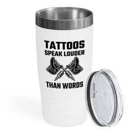Luxe Gifting Tattoo Artist White Edition Viking Tumbler 20oz - Tattoos speak - Tattoo Gifts Tipping Skin Deep Ink Tattoo Lover Tattooing Tattooist