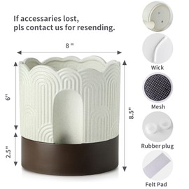 Nihow Self Watering Plant Pot: 8 Inch Ceramic Planter with Drainage Hole & Water Storage Plus - Relief Design Self Watering Pot for Indoor Plants - Beige & Brown Flower Pot