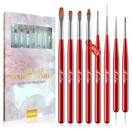 Kredioo 8 Pieces Nail Brush for UV Varnish Gel Set Nail Brush Set for Gel Wings Ideal for Fine Work, Lines and Patterns Drawing, Gel Application Professional Gel Brush for Nail Art Design