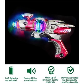 Pistola de destello iluminada para Galaxy Space UV Glow Super Spinning Super Space Blaster (1 unidad) (11 pulgadas) ruidosa luz negra reactiva que brilla en el espacio oscuro Plástico. con efectos de
