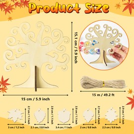 Fall Thankful Trees Wooden Craft Kits - Make Your Own DIY Autumn Thankful Trees Decorations, Unfinished Wooden Thankful Craft Ornaments for Kids Home School DIY Art Project Supplies (12 Pack)