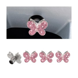 Sandfren 4PCS Bling Car Tire Valve Stem Caps, Butterfly Rhinestone Vehicle Wheel Air Cover, Diamond Dustproof Automotive Stem Decor Accessories, Universal for SUVs Trucks Motorcycles (Pink)