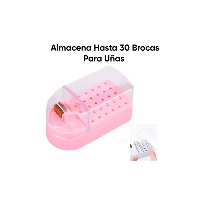Estuche Para 30 Borcas Punta Drill De Uñas Cepillo Limpieza