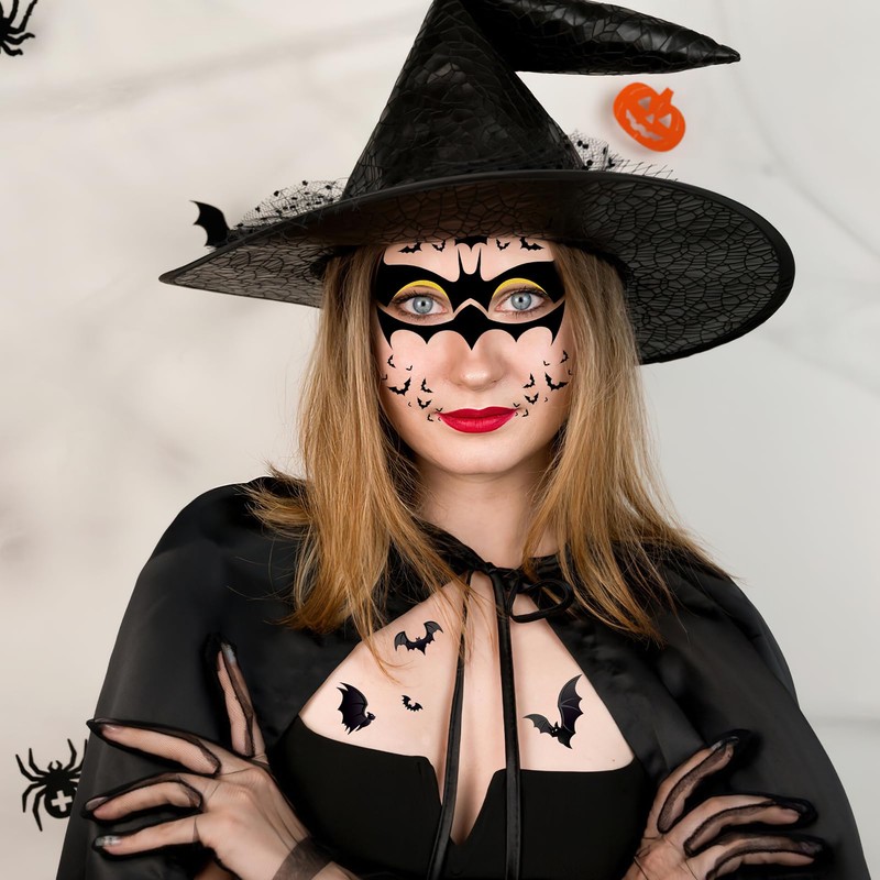 HOWAF 4 Sheets Halloween Face Tattoo Bat Tattoo Face Bat