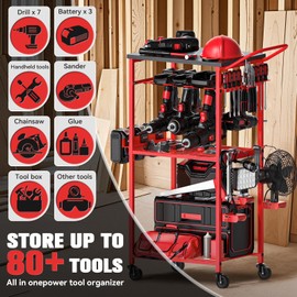 Tool Organizer Compatible with Milwaukee Tools, Heavy Duty Large Capacity Shop Work Garage Storage Tool with Battery Holder & Rolling on Wheels