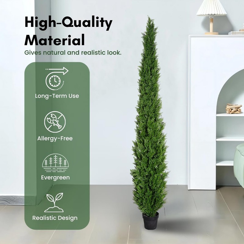 8 Feet Pre-Potted Evergreen Outdoor Artificial Cedar Tree Privacy Screen