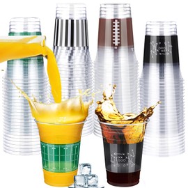 Qinyoung 200 Pcs 16oz Football Party Decorations Football Tailgate Plastic Disposable Clear Cups for Events Sports Birthday Themed Tableware Party Supplies