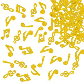 120 confeti de notas musicales de doble cara con purpurina dorada, confeti con recortes de notas, fiesta musical, tema de música, cumpleaños, aniversario, compromiso, baby shower, boda, fiesta