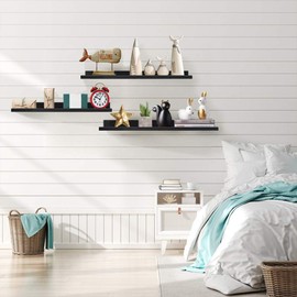 36 Inch Black Floating Wall Ledge Shelves Set of 3, Photo Picture Ledge Shelf for Office, Bedroom, Living Room, Kitchen