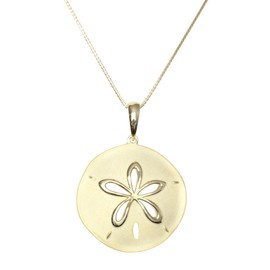 Tropical USA Yellow Gold Plated Sterling Silver Sand Dollar Necklace Pendant (L) with 18" Box Chain
