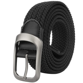Drizzte - Cinturones elásticos elásticos para hombre, talla grande, 43 a 75 pulgadas, Negro-Plata, 51'' (waist 42-45)
