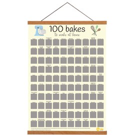 Crumbs by Collette 100 Bakes Scratch Off Poster - a Bucket List for Home Bakers - A3 (297 x 420 mm) with 12" Magnetic Hanger