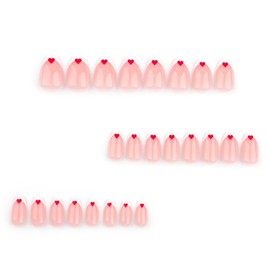 Red Heart Press on Nails Valentine’s Day Fake Nails, LPOODDNU White French Tip Almond Press on Nails Short False Nails Cute Valentines Almond Stick on Nails for Women Nail Art Decorations 24Pcs