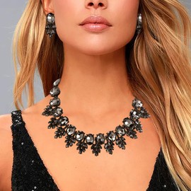 EVER FAITH Statement Jewellery Set Vintage Crystal Marquise Oval Rhinestone Choker Pendant Necklace Earrings Set for Women Costume, Crystal, No Gemstone