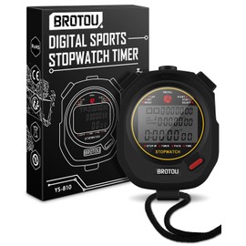 Digital Sports Stopwatch, BROTOU Professional 10 Laps/Splits Stopwatch Timer with Timer Clock Countdown Calendar Alarm, Multi Handheld Stopwatch Timer for Sports Fitness Coaches Referee