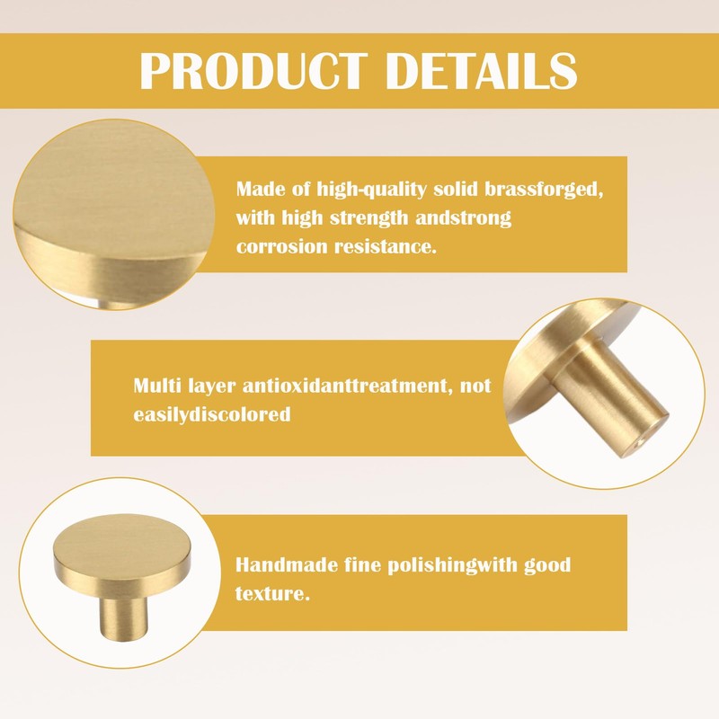 6 Pcs Drawer Knobs, Gold Drawer Handles, Round Cabinet &