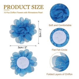 PATIKIL 2" Chiffon Flowers, 10 Pcs Mesh Fabric Flowers Sewing Fabric Appliques Headband Embellishments for DIY Craft Wedding Decor, Dark Blue