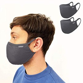 Maskari Maskari Cool Grey Reusable Face Mask | Washable | 3 Layer Face Masks | Adjustable Earloops | HeiQ Viroblock | Breathable | Ideal for Men | Pro 2 Pack, Large
