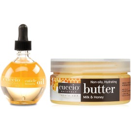 Cuccio Tratamiento Completo De Manos - Aceite Para Cutícula 2.50 Oz Y Mezclas De Mantequilla Crema Corporal Perfumada Hidratante, 8 Oz (Leche Y Miel)