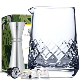 Homestia Cocktail Mixing Glass 25oz 740ml - Crystal Bartender Accessories with Jigger and Pourer Set, Mixing Glass Beaker to Mix & Stir Cocktails - Thick and Sturdy Bottom (Set of 3)
