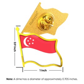 Singapore Flag Lapel Pin - Enamel Metal National Badge | World Travel Souvenir Gifts for Men & Women | Country Flag Patriotic Brooch Bulk Pack of Pins for Hat, Tie, Clothes, Backpack (1pc)