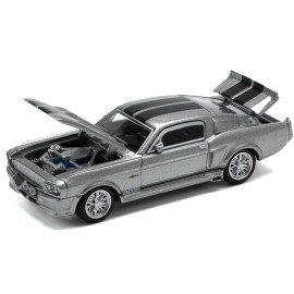 DCD Shelby Mustang GT500 1/64 Diecast Model Car Gray Metallic with Black Stripes by Pop Race