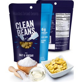Clean Beans Broad Fava Beans Snack - Salt & Vinegar Flavor, 6g Protein, Low Sugar, Non-GMO, Non-Gluten - On The Go Office Snack - Nutraphase, 85g x 6-Count