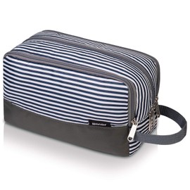 WANDF Toiletry Bag Water-Resistant Nylon Travel Wash Bag Lightweight Dopp Kit for Men and Women (A-Blue Stripe)